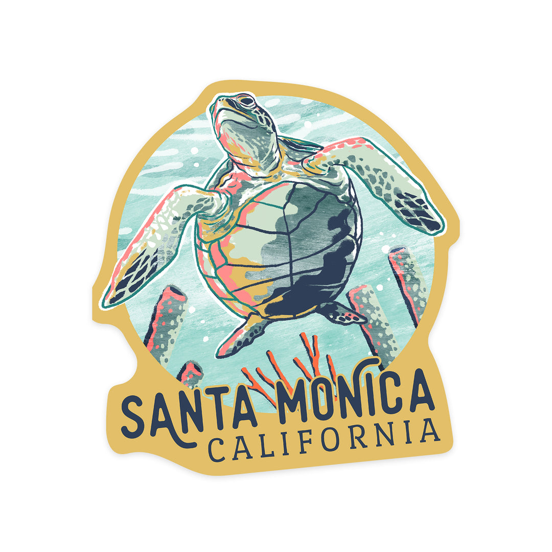 Santa Monica, California, Graphic Pastel, Sea Turtle, Contour, Vinyl Sticker