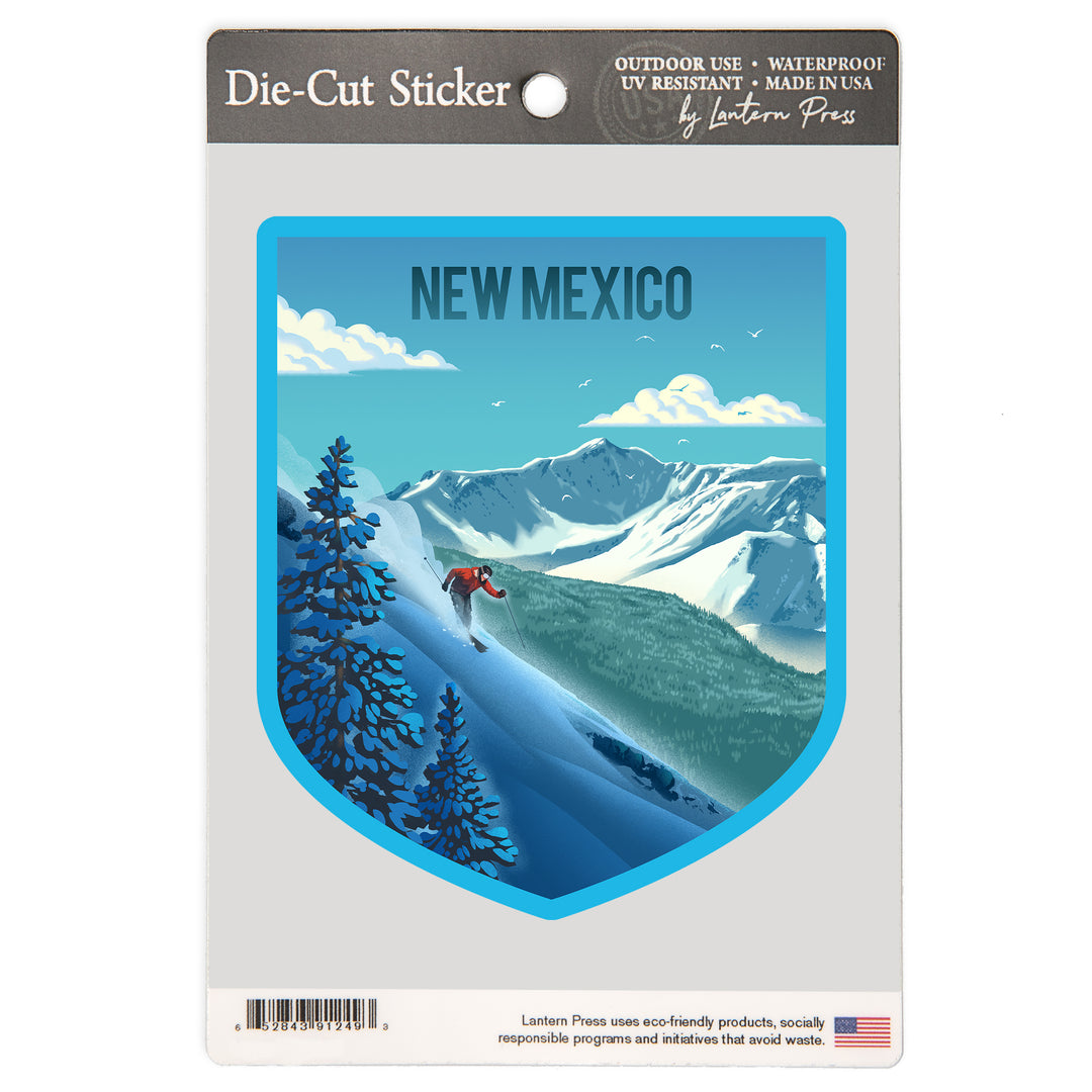 New Mexico, Lithograph, Downhill Skier, Vinyl Sticker