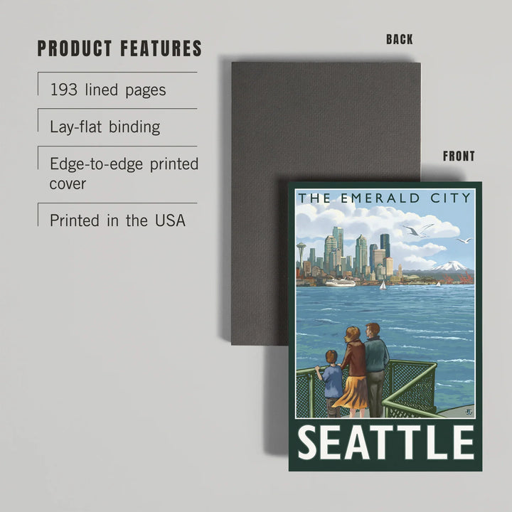 Lined 6x9 Journal, Seattle, Washington, Skyline, The Emerald City and Ferry, Lay Flat, 193 Pages, FSC paper