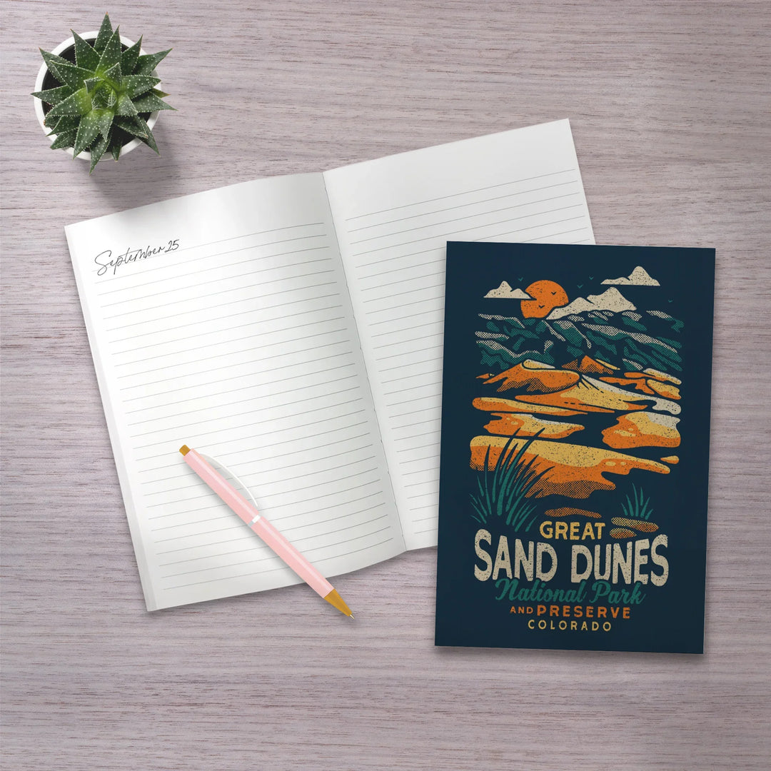Lined 6x9 Journal, Colorado, Great Sand Dunes National Park and Preserve, Distressed, Lay Flat, 193 Pages, FSC paper