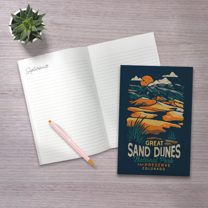 Lined 6x9 Journal, Colorado, Great Sand Dunes National Park and Preserve, Distressed, Lay Flat, 193 Pages, FSC paper