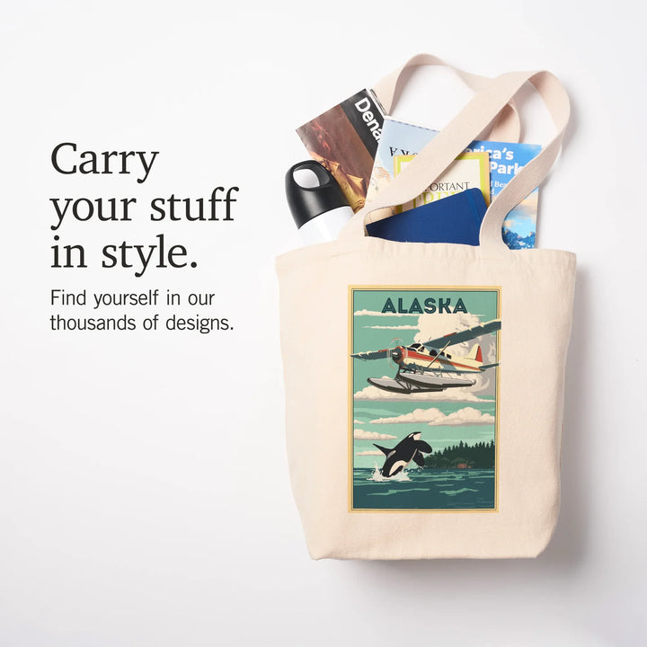 Alaska, Painterly, Float Plane and Orca, Tote Bag