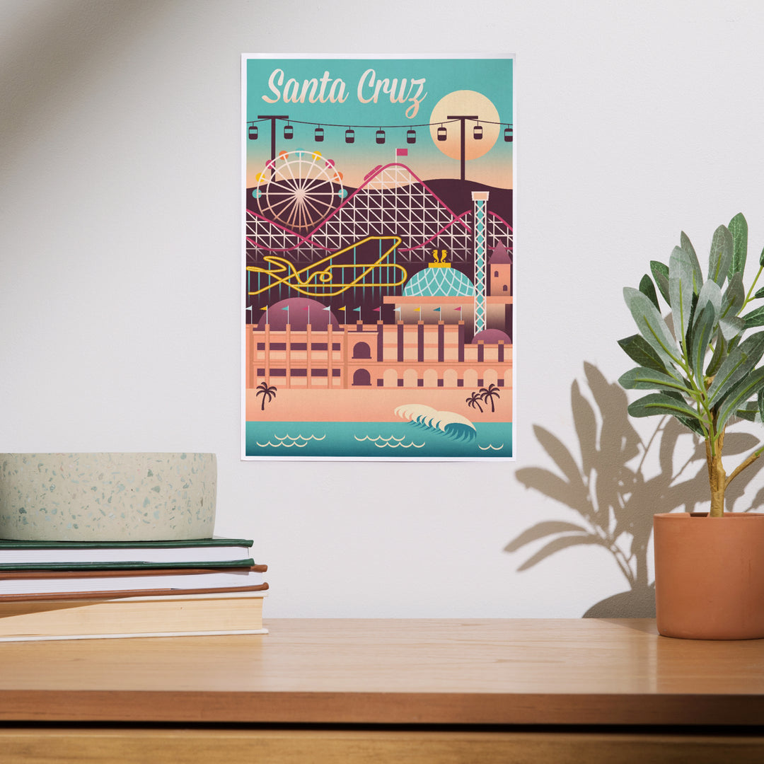 Santa Cruz, California, Retro Skyline, Art & Giclee Prints