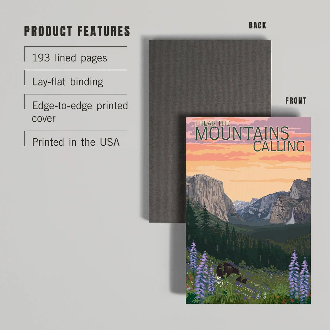 Lined 6x9 Journal, The Mountains Calling, National Park WPA Sentiment, Lay Flat, 193 Pages, FSC paper