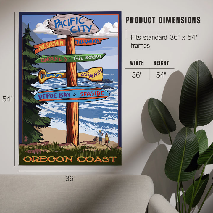 Pacific City, Oregon Destinations Sign, Lantern Press Poster, Art Prints and Metal Signs