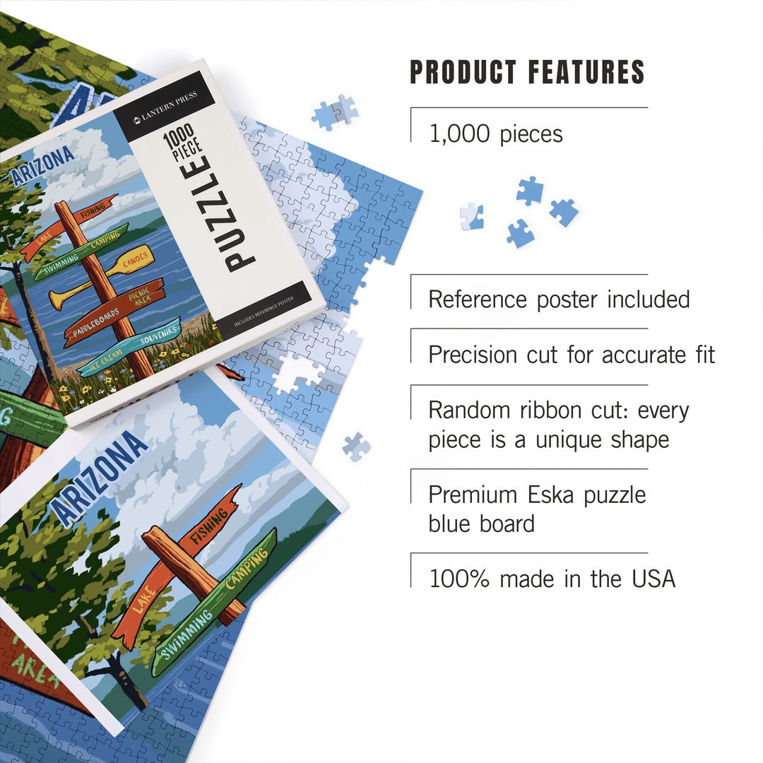 Arizona, Signpost, Lake and Flowers, Jigsaw Puzzle