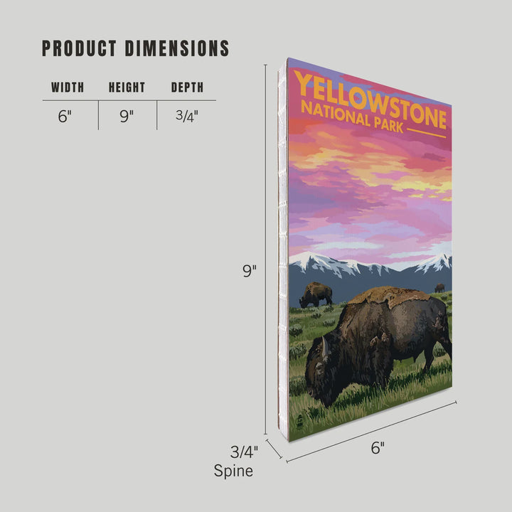 Lined 6x9 Journal, Yellowstone National Park, Bison and Sunset, Lay Flat, 193 Pages, FSC paper