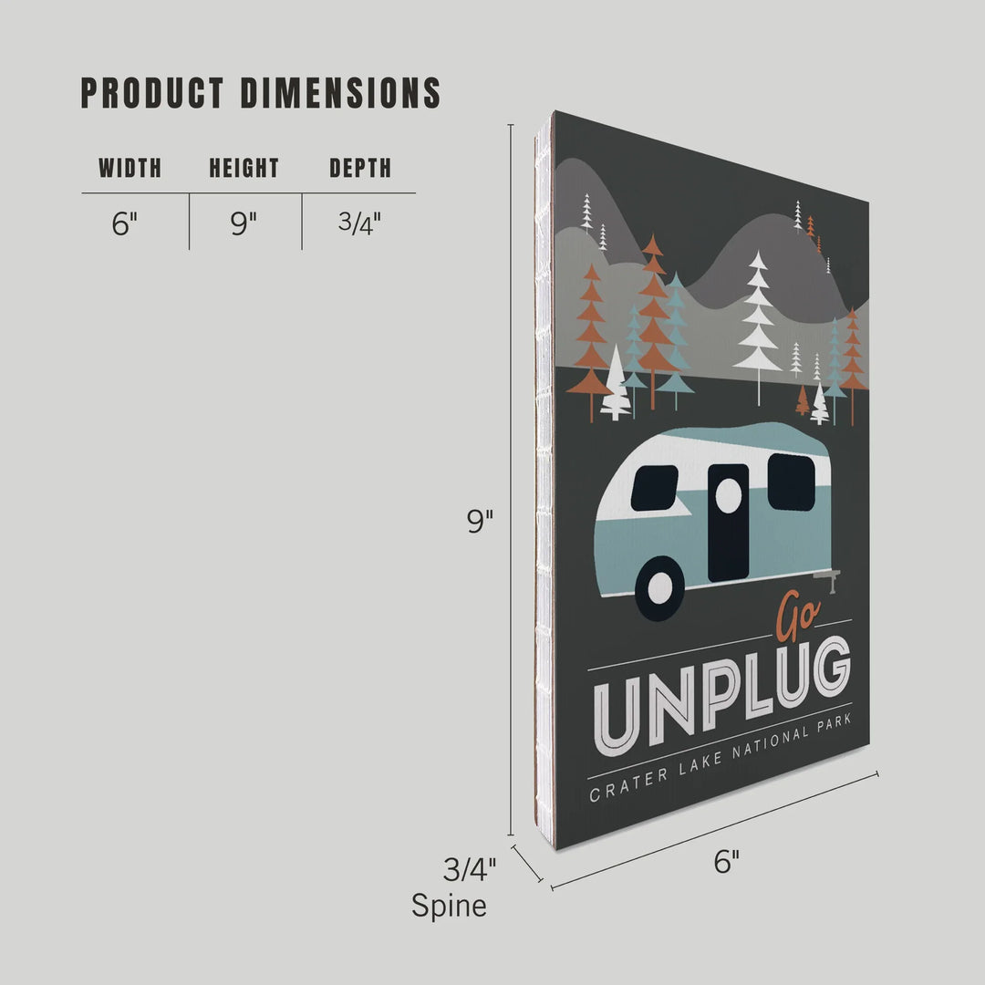 Lined 6x9 Journal, Crater Lake National Park, Go Unplug, Retro Camper, Lay Flat, 193 Pages, FSC paper