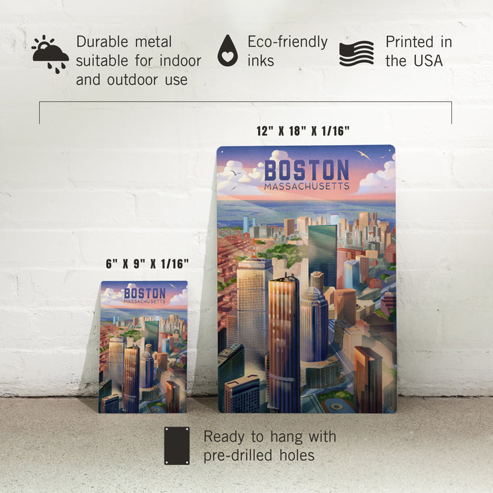 Boston, Massachusetts, Lithograph, City Series, Metal Signs