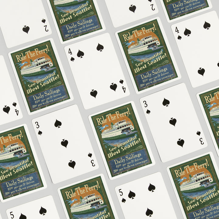 Playing Cards, West Seattle, Ferry Vintage Sign, 52 Card Deck with Jokers in Box, Unique Art