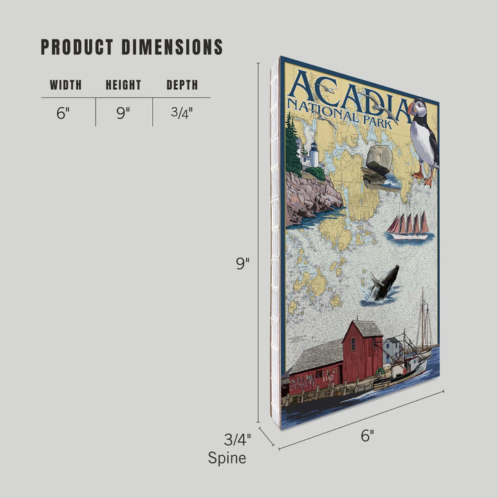 Lined 6x9 Journal, Acadia National Park, Maine, Nautical Chart, Lay Flat, 193 Pages, FSC paper
