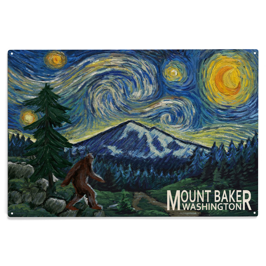 Mount Baker, Washington, Bigfoot, Starry Night, Wood Sign and Postcards
