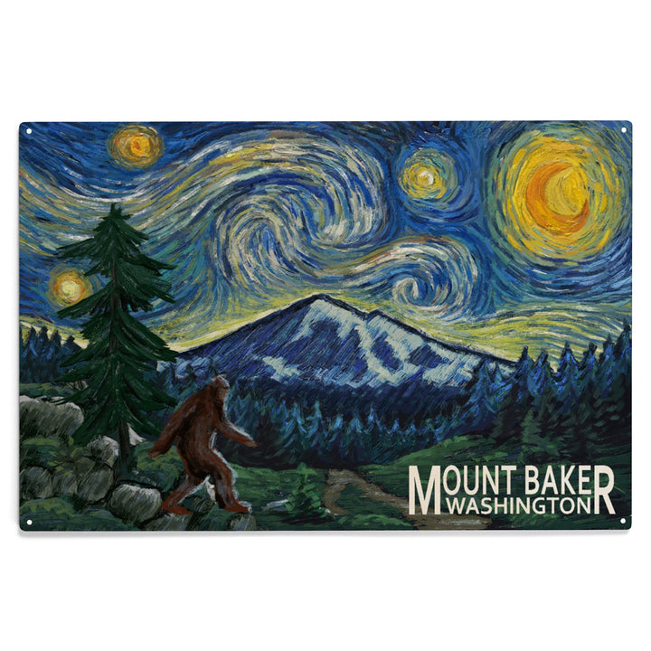 Mount Baker, Washington, Bigfoot, Starry Night, Wood Sign and Postcards