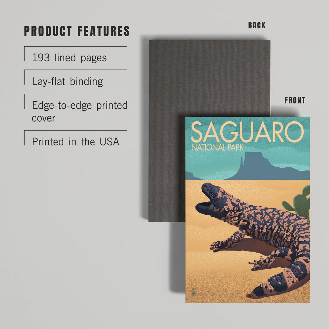 Lined 6x9 Journal, Saguaro National Park, Arizona, Gila Monster, Lithograph, Lay Flat, 193 Pages, FSC paper