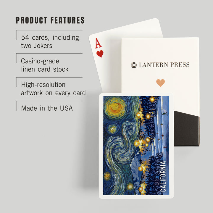 Playing Cards, California, Starry Night, Ski Resort, 52 Card Deck with Jokers in Box, Unique Art