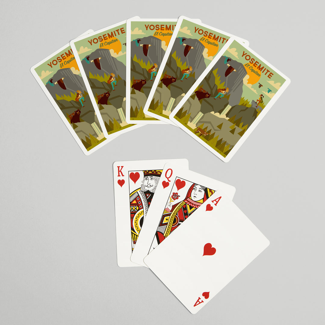 Playing Cards, Yosemite National Park, California, El Capitan, Geometric National Park Series, 52 Card Deck with Jokers in Box, Unique Art