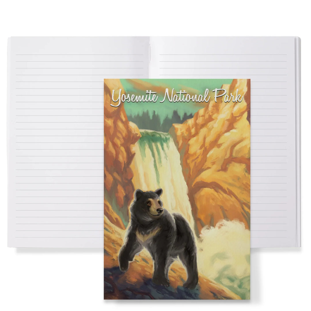 Lined 6x9 Journal, Yosemite National Park, California, Black Bear, Falls, Oil Painting, Lay Flat, 193 Pages, FSC paper