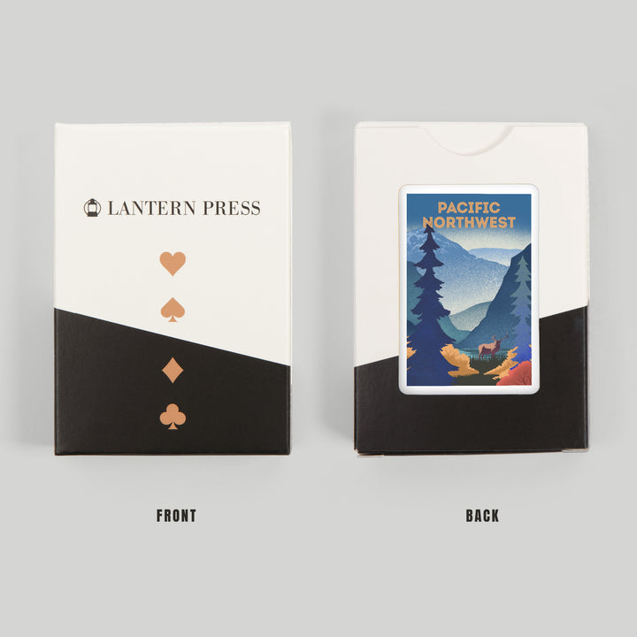 Playing Cards, Pacific Northwest, Lithograph, Elk and Mountains Scene, 52 Card Deck with Jokers in Box, Unique Art