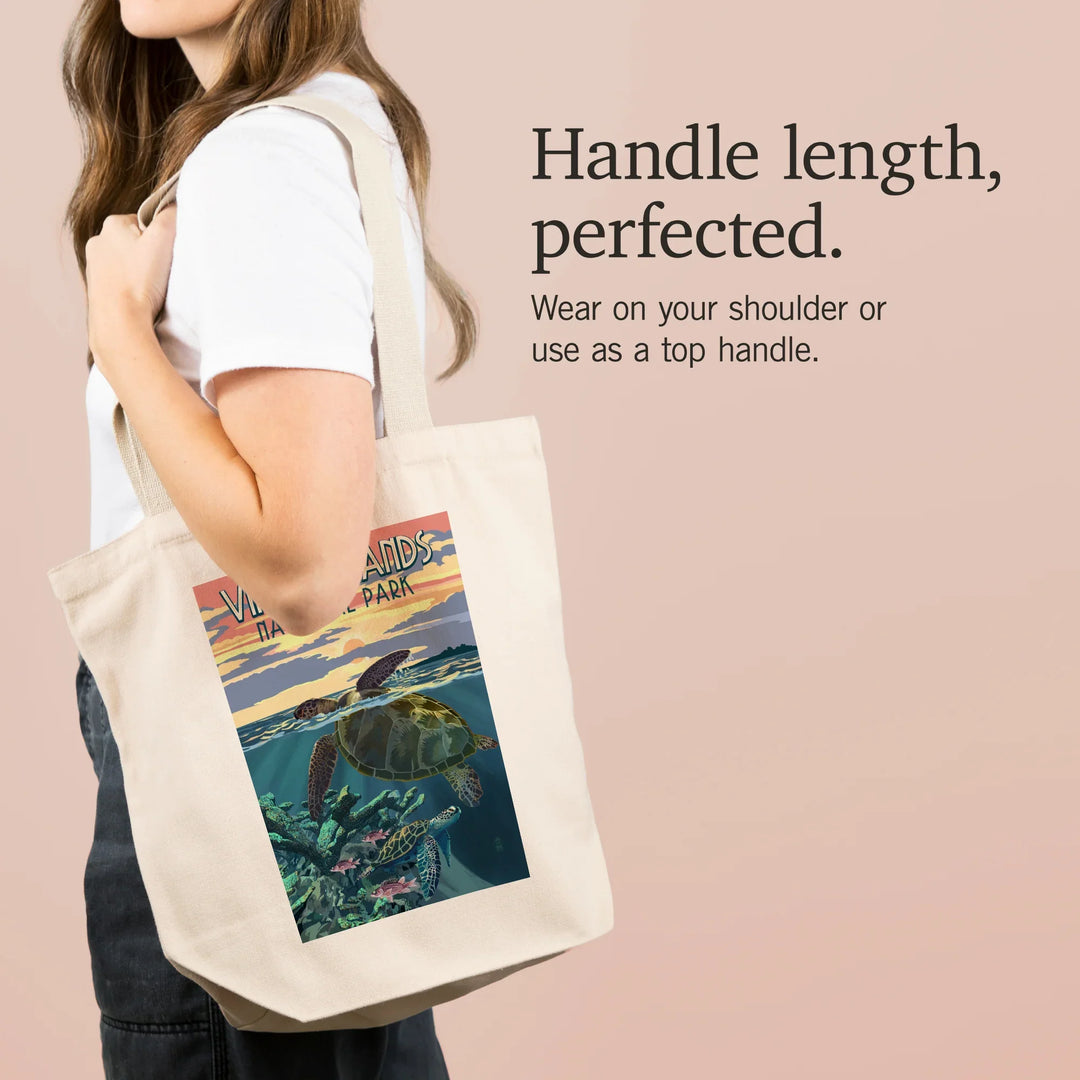 Virgin Islands National Park, Loggerhead Sea Turtle and Sunset, Tote Bag