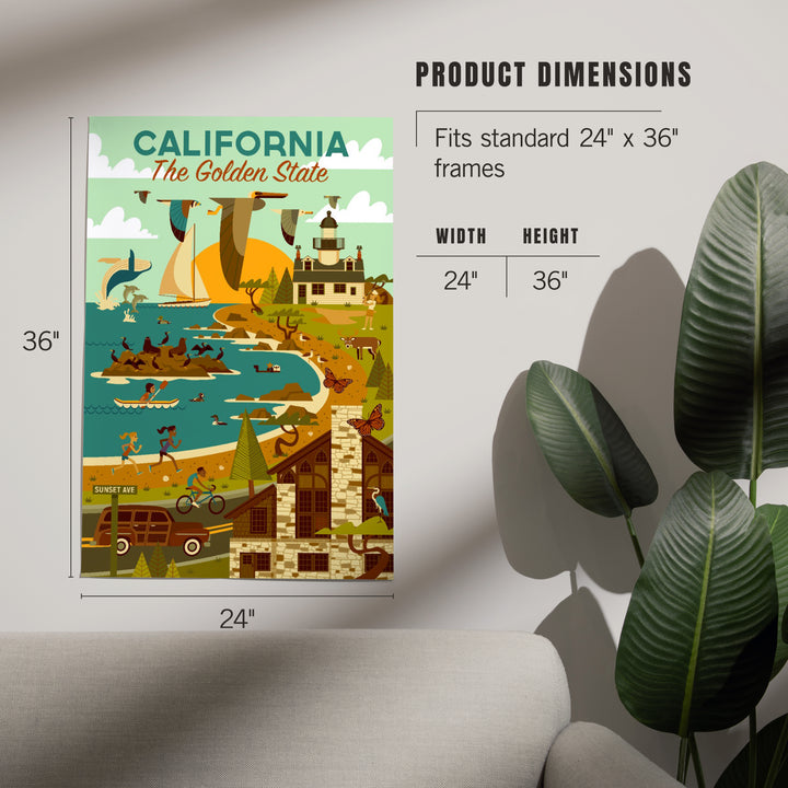 California, The Golden State, Geometric, Blue Sky, Art & Giclee Prints