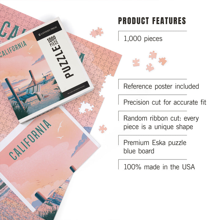 California, Lithograph, Salt Air, No Cares, Hammock on Beach, 1000 Piece Jigsaw Puzzle