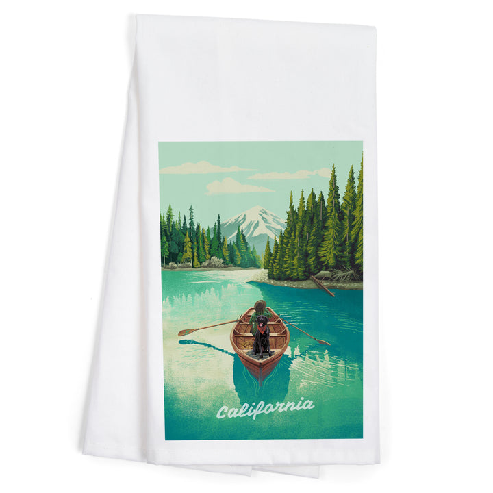 California Quiet Explorer Boating, Organic Cotton Kitchen Tea Towels - Lantern Press