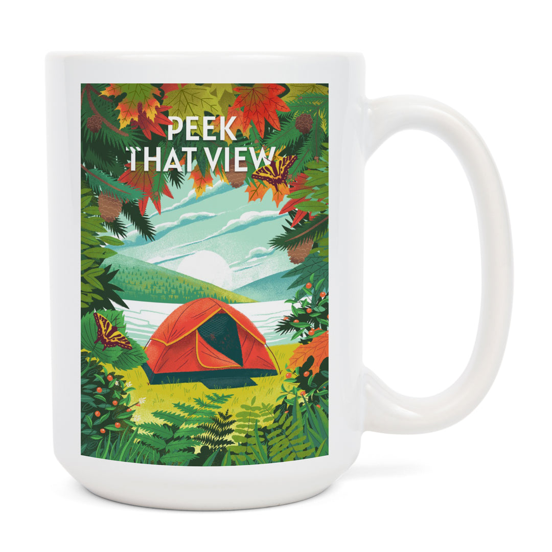 Peek That View, Tent Camping, Fall Colors, Ceramic Mug