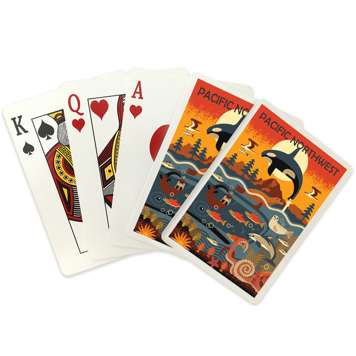 Playing Cards, Pacific Northwest, Marine Animals, Geometric, Summer, 52 Card Deck with Jokers in Box, Unique Art