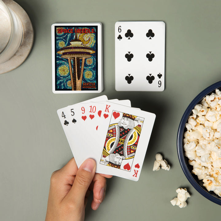 Playing Cards, Seattle, Washington, Space Needle Mosaic, 52 Card Deck with Jokers in Box, Unique Art