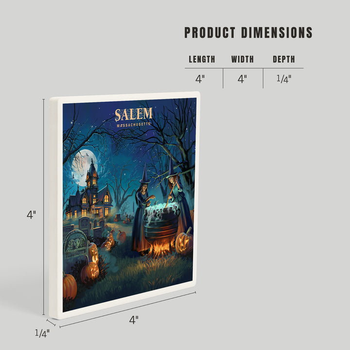 Salem, Massachusetts, Lithograph, Cemetery, Coasters
