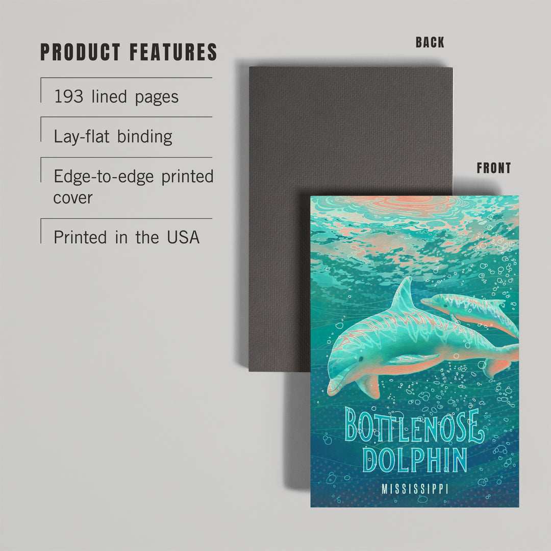 Lined 6x9 Journal, Mississippi, Fluid Linework, Bottlenose Dolphin, Lay Flat, 193 Pages, FSC paper
