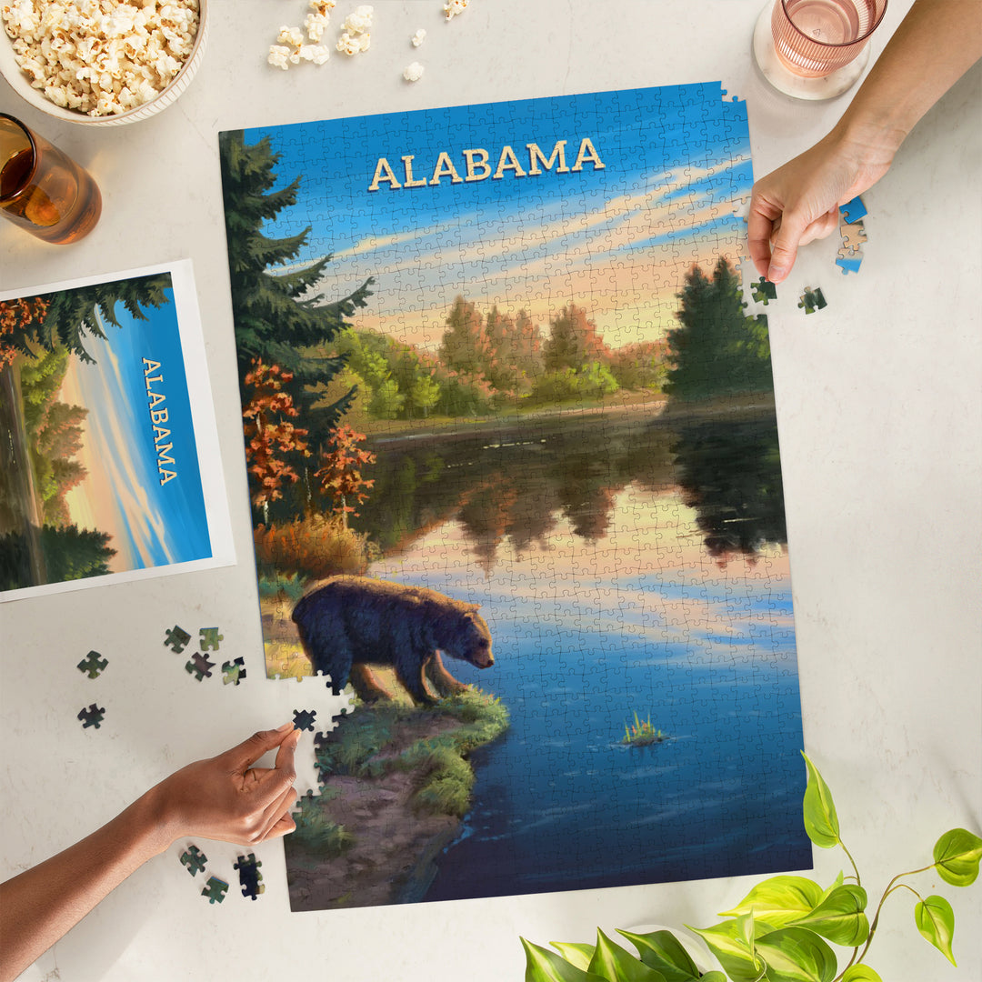 Alabama, Oil Painting, Bear By Lake At Sunrise, Jigsaw Puzzle