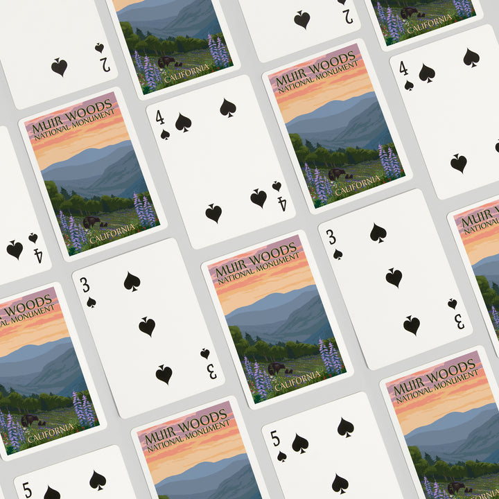 Playing Cards, Muir Woods National Monument, California, Bear and Spring Flowers, 52 Card Deck with Jokers in Box, Unique Art