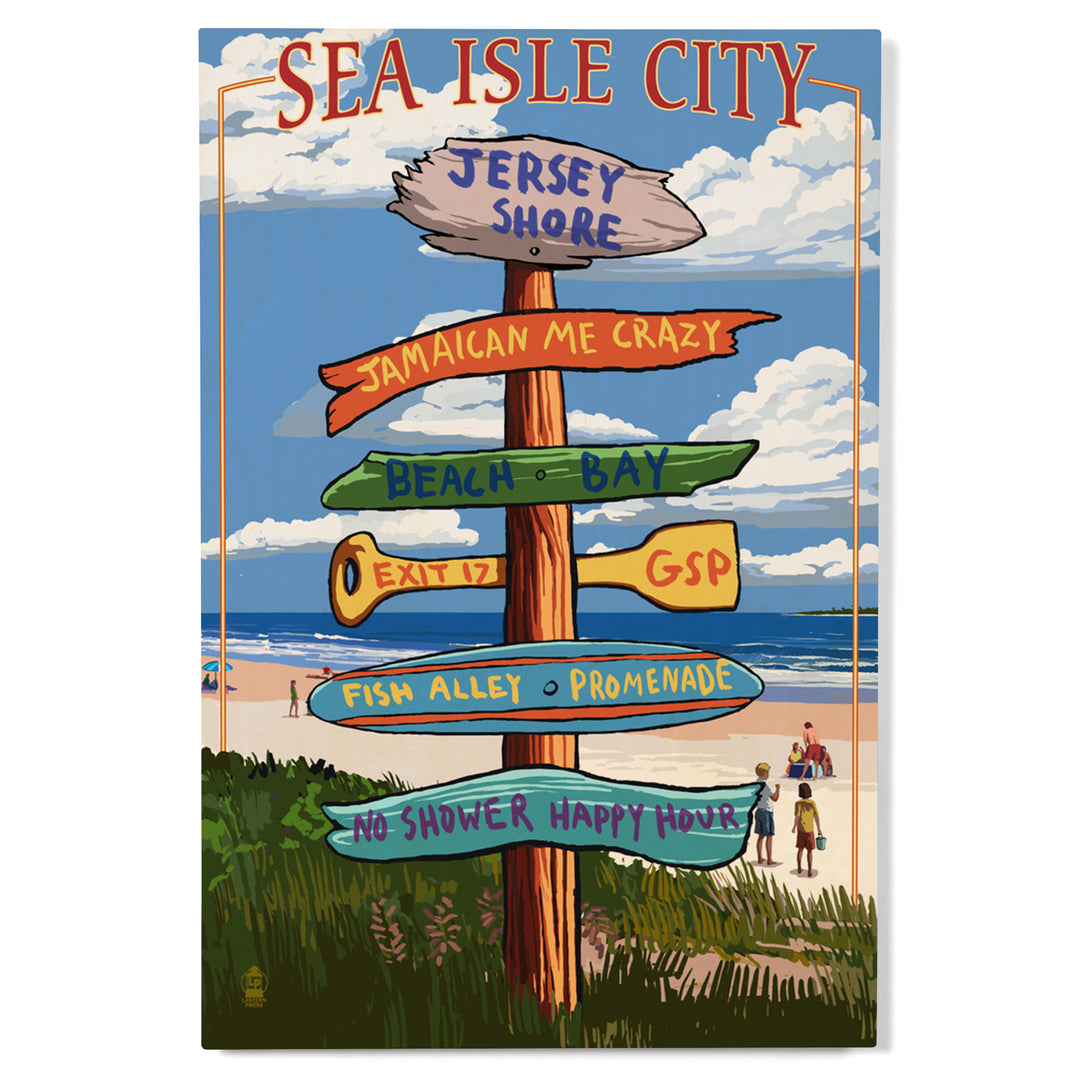Sea Isle City, New Jersey, Destinations Sign, Lantern Press Artwork, Wood Signs and Postcards