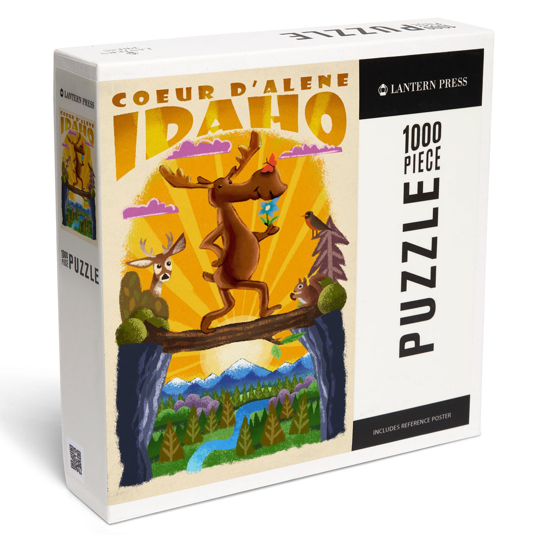 Coeur d Alene, Idaho, Mid-Century Inspired, Moose, Jigsaw Puzzle
