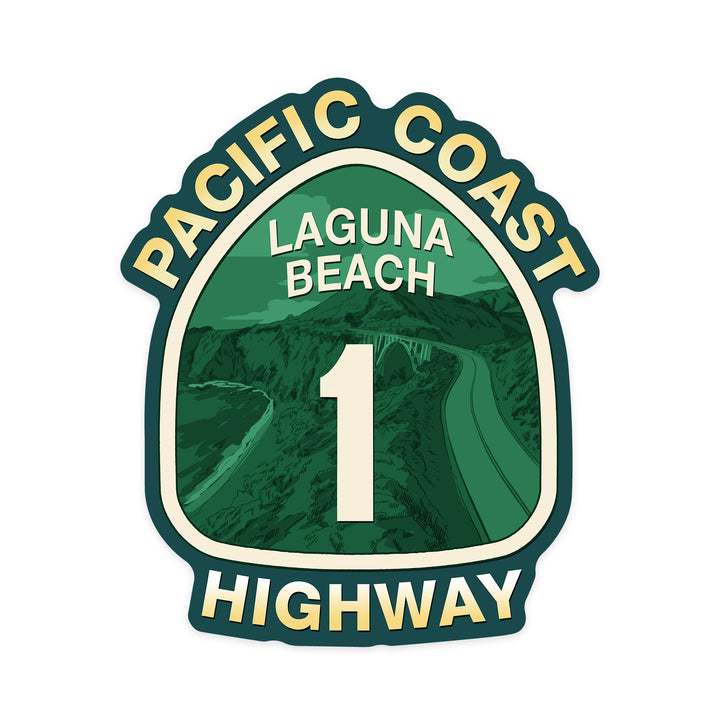 Laguna Beach, California, Highway 1, California, Pacific Coast Highway Sign, Contour, Vinyl Sticker