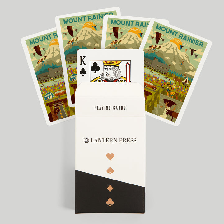 Playing Cards, Mount Rainier National Park, Washington, Geometric National Park Series, 52 Card Deck with Jokers in Box, Unique Art