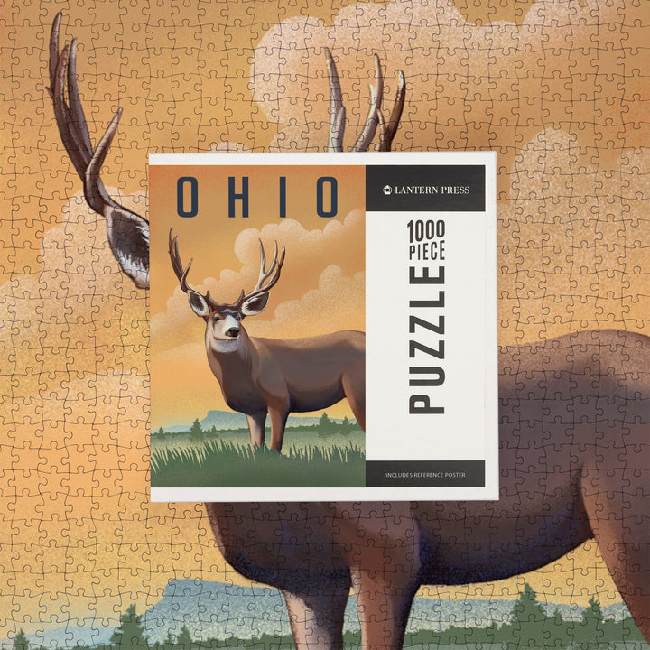 Ohio, Mule Deer, Litho, Jigsaw Puzzle