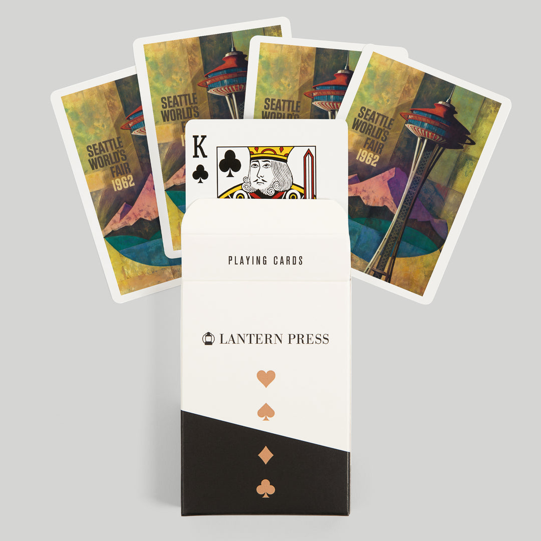 Playing Cards, Seattle, Washington, Space Needle World's Fair, Vintage Travel Poster, 52 Card Deck with Jokers in Box, Unique Art