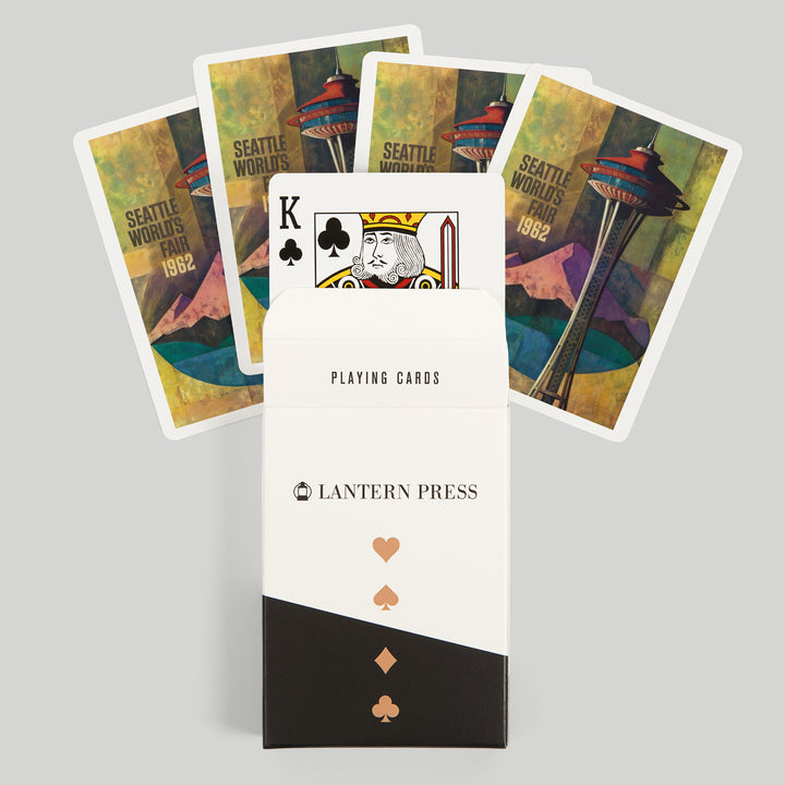 Playing Cards, Seattle, Washington, Space Needle World's Fair, Vintage Travel Poster, 52 Card Deck with Jokers in Box, Unique Art