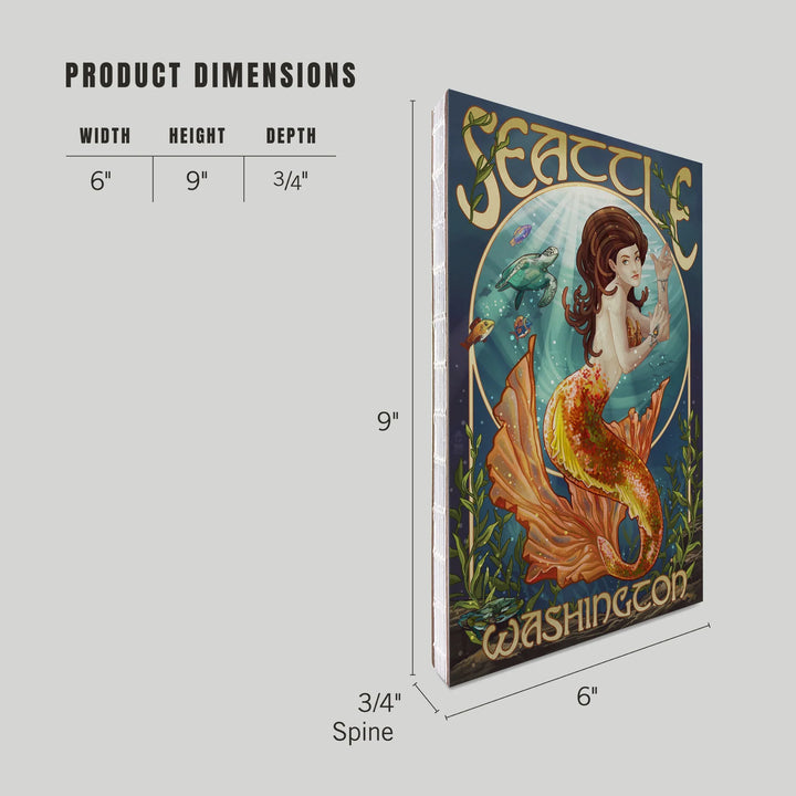 Lined 6x9 Journal, Seattle, Washington, Mermaid Scene, Lay Flat, 193 Pages, FSC paper