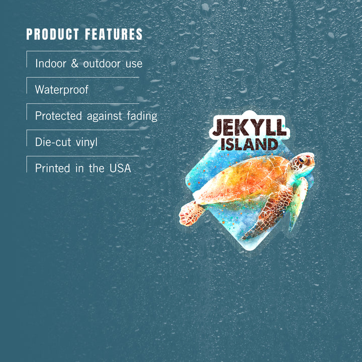 Jekyll Island, Sea Turtle, Watercolor, Contour, Lantern Press Artwork, Vinyl Sticker