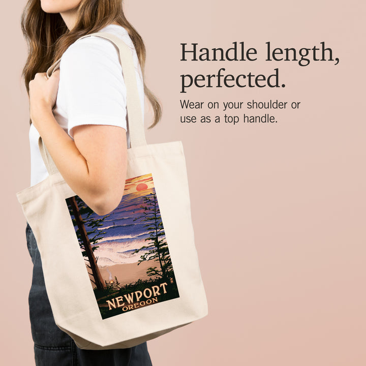 Newport, Oregon, Sunset Beach & Surfers, Lantern Press Poster, Tote Bag