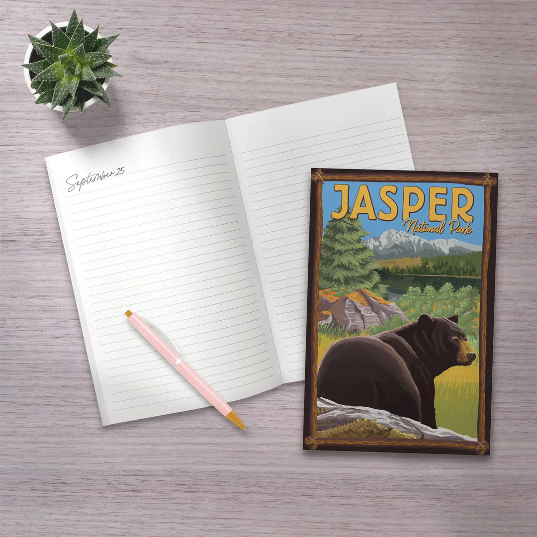 Lined 6x9 Journal, Jasper National Park, Canada, Bear in Forest, Lay Flat, 193 Pages, FSC paper