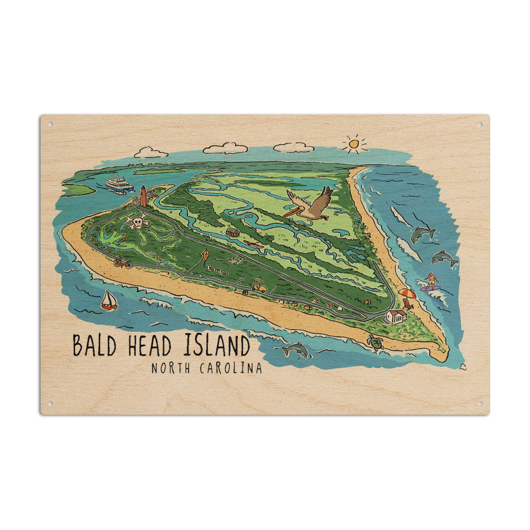 Bald Head Island, North Carolina, Line Drawing, Lantern Press Artwork, Wood Signs and Postcards