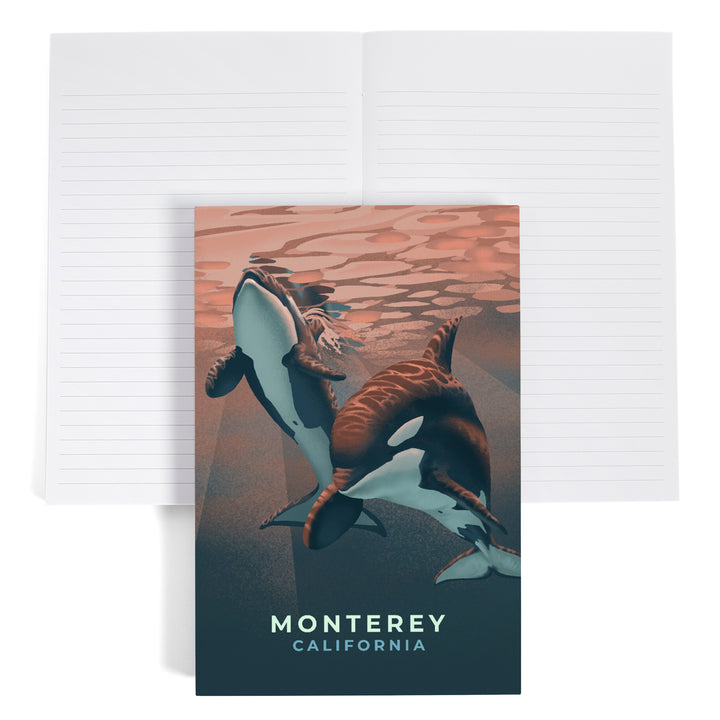 Lined 6x9 Journal, Monterey, California, Orca, Lithograph, Lay Flat, 193 Pages, FSC paper