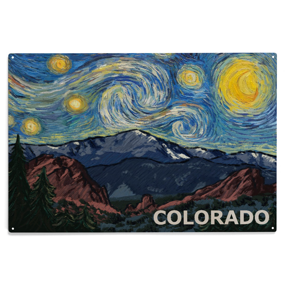 Colorado Pikes Peak Starry Night, Wood Sign and Postcards