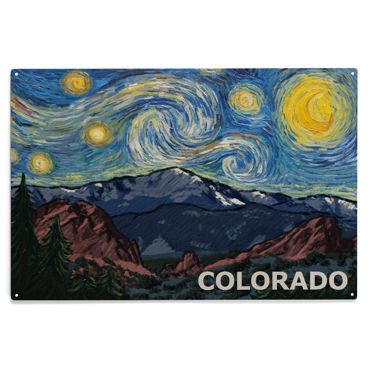 Colorado Pikes Peak Starry Night, Wood Sign and Postcards
