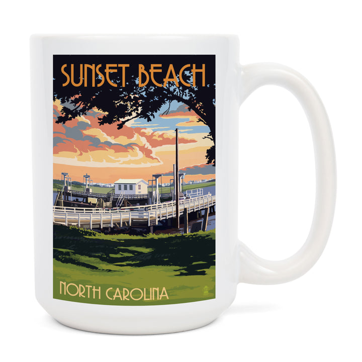 Calabash, North Carolina, Sunset Beach, Swinging Bridge, Lantern Press Artwork, Ceramic Mug