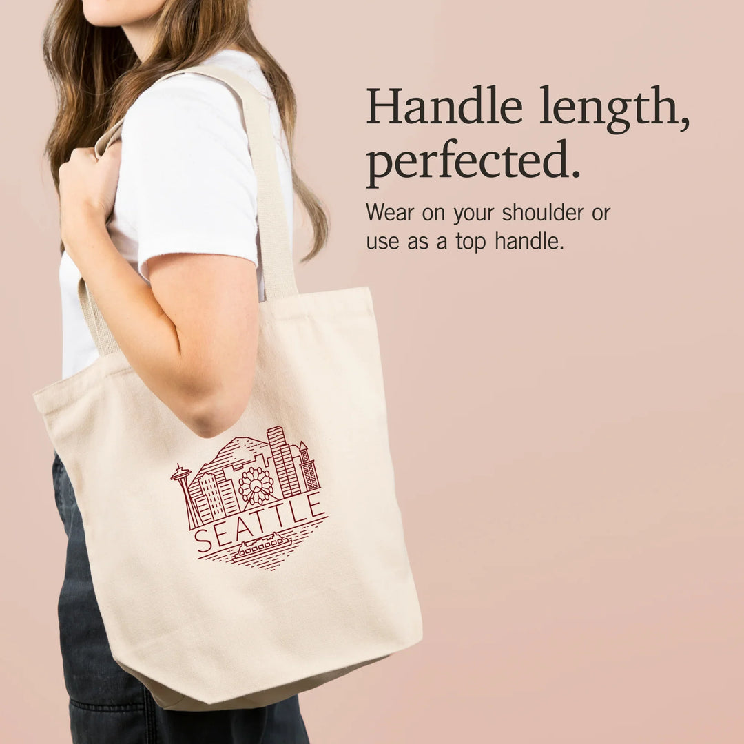 Seattle, Washington, Skyline, Simple Lines, Red,, Tote Bag